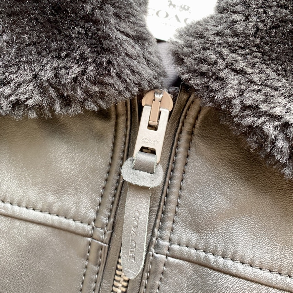 Coach Men Leather Aviator Jacket With Shearling Collar - Picture 4 of 10